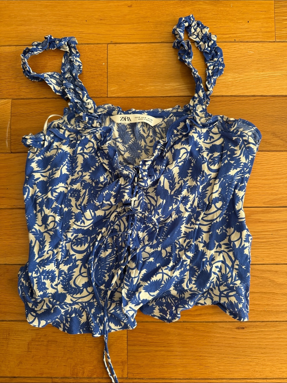 Zara Blue and White Floral Tie-Front Camisole